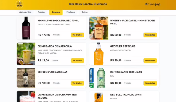 funcionalidade bp cardapio no sistema de autosserviço de chope beerpass
